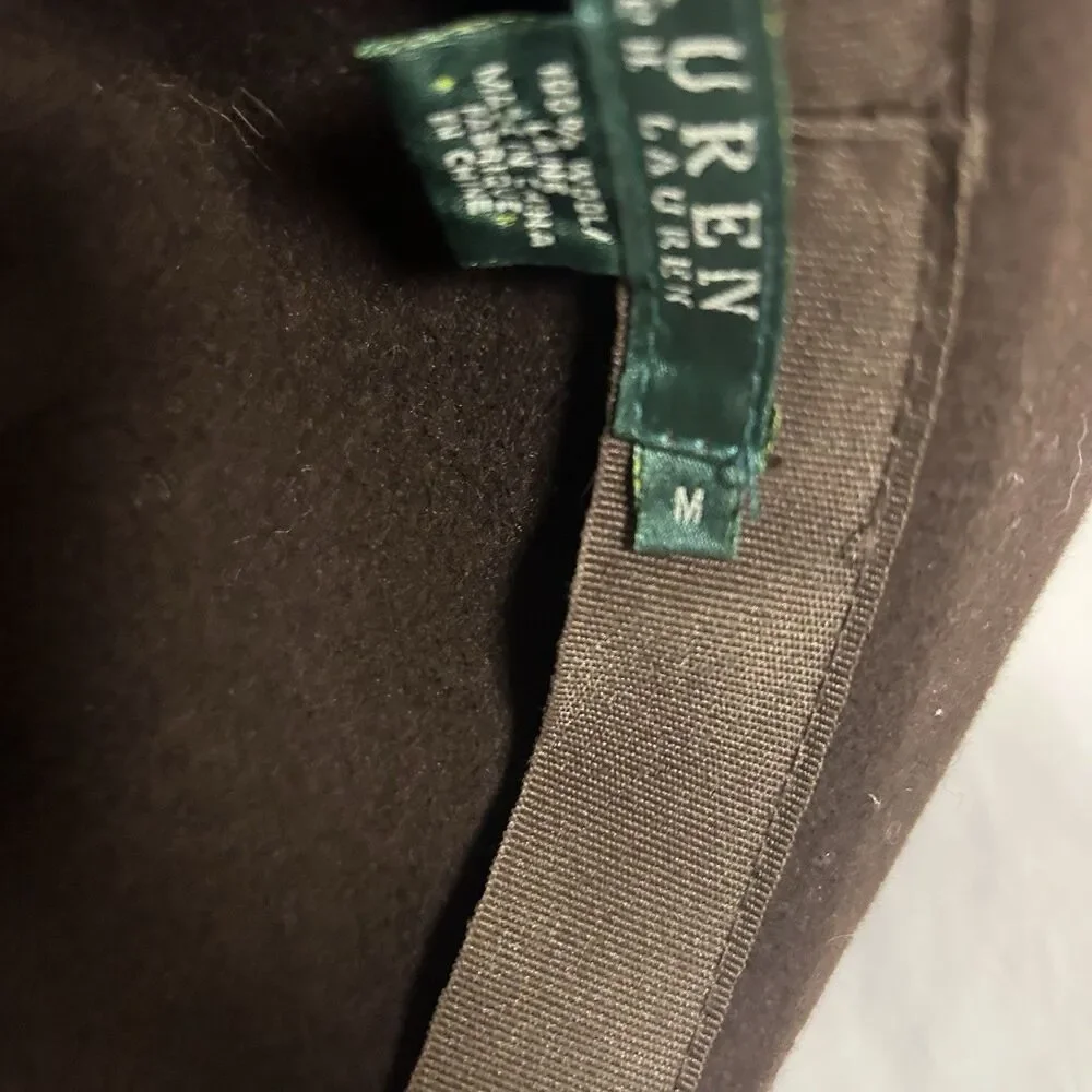 LAUREN Ralph Lauren Feather Embellished Wool Hat Brown Size Medium